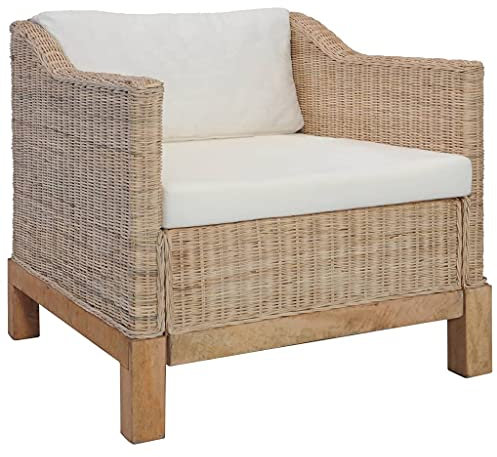 GuyAna Sessel mit Auflagen Natur Rattan Armlehnstuhl Esszimmer Schminktisch Stuhl