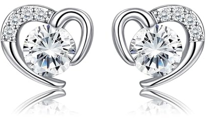 AVYRING Silver Skeleton Heart Earrings - Cubic Zirconia Studs, Hypoallergenic & Dainty, Perfect for Brides & Bridesmaids