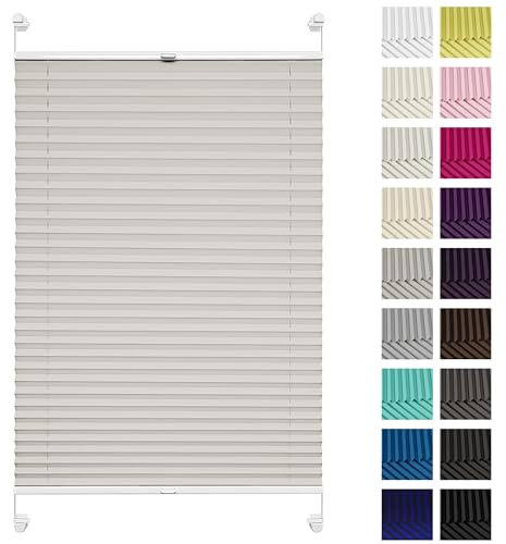 Rettika Plissee ohne Bohren, Plissee klemmfix, Hellgrau, Breite: 95 cm, Höhe: 120 cm, Fensterrollo Sonnenschutz, Plisseerollo innen, Rollo für Fenster ohne Bohren
