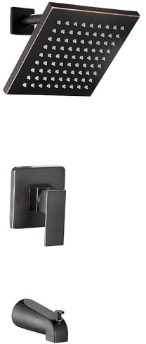 GGStudy Set di rubinetti per doccia, in bronzo lucidato ad olio per vasca da bagno, con soffione quadrato a pioggia da 20 cm e beccuccio per vasca da bagno, set completo con valvola per doccia, kit di