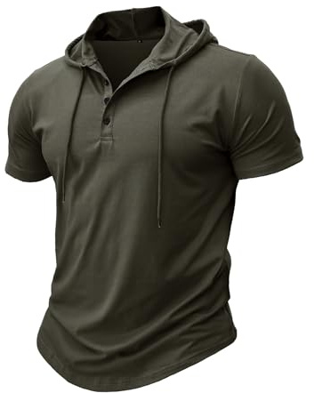 MakingDa Athletische Kurzarm Kapuze Männer Mode Training Gym Pullover Kapuze Hemd Knopf Muskel Fit Sommer Sweatshirt Leichtes Hip Hop Laufen Boxen Wandern Sport Hoodies T-Shirt