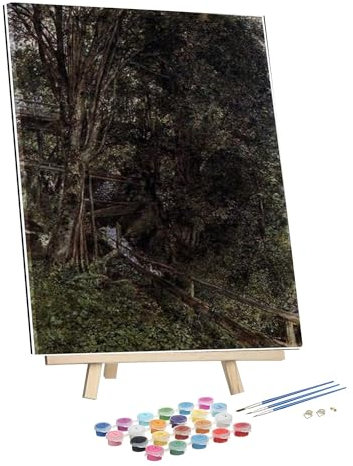 Kit de peinture par numéros pour adultes – Figurines Rudolf Von Alt sur un pont sur un ruisseau à Gastein – Kit de peinture par numéros encadré et chevalet pour débutants