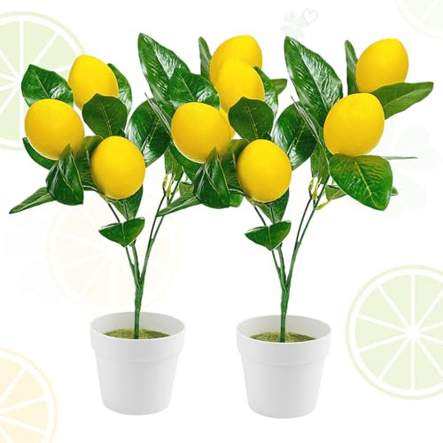 XIAQICA Lot de 2 Faux Decoration Citron Citronnier Artificiel Branches Artificielles Plantes Décoratives pour Bureau Maison Chambre Jardin Ferme Décor