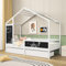 PRTECY 90 x 200 cm Vollbett mit 2 Schubladen, Holzhaus-Bettgestell mit Tafel, weiß lackiert, Kinderbettgestell für Wohnzimmer, Schlafzimmer