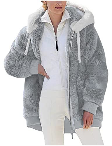 Offerte Lampo del Giorno Giacca Invernale Pile Donna Taglie Forti Cappotto Sherpa Teddy Giacca Sci Felpa con Cappuccio in Peluche Cerniera Coulisse in Più Colori Cappotti Calda Ampia Confortevole