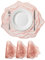 sourcing map Lot de 4 Sous Assiettes Rondes en Polyvinyle Pressé Métallique pour Table de Salle à Manger, Motif Floral Doré Rose, 38 x 38 cm