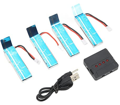 POENVFPO 4pcs RC Helicopter Battery, 3.7V 520mah RC Plane Battery Accessories Kit with Charger for V977