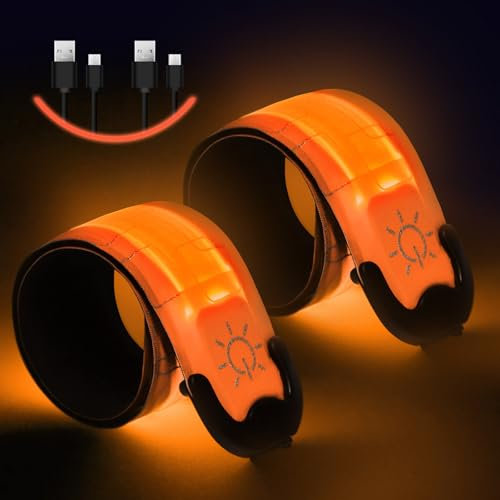 Flintronic LED Aufladbar Armband mit USB - Reflektives Leuchtarmband, Sicherheits Licht für Nachtlauf, Radfahren, Joggen - Orange Farbe