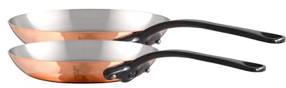 Mauviel M'Heritage 150 CI 1.5mm Polished Copper & Stainless Steel 2-Piece Frying Pan Set, and Cast Iron Handles, Made in France