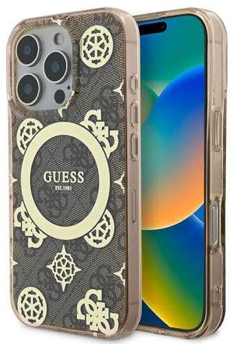 CG MOBILE Guess GUHMP16XH4PYEEW Hülle für iPhone 16 Pro Max 6.9 braun IML Peony On 4G Background