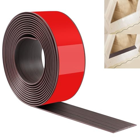 JUNART 400cm×5cm Floor Transition Strip, PVC Self Adhesive Floor Cover Strips, Waterproof Flooring Edge Trim, Floor Door Divider Strip for Joining Floor Gaps,Carpet,Tiles(Black Walnut)