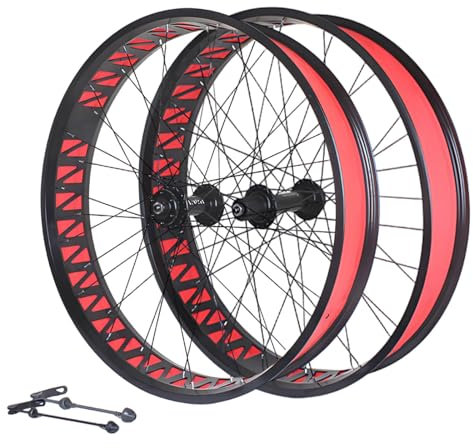 26 Zoll Fat Bike Vorderrad 4.0/4.9''-Reifen Aluminium-Legierung Snow Bike/Beach Bike Laufradsatz Scheibenbremsnaben QR 135mm/190mm 36H Für 7-12 Gang Kassettenfreilauf(Anodic Black,26in A pair)