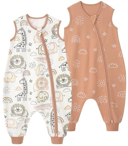 Yoofoss 2er Pack Baby Schlafsack Sommer mit Füßen 100% Baumwolle Sommerschlafsack 0.5 Tog Babyschlafsack mit Beinen Schlafstrampler 90 cm für Neugeborene Jungen Mädchen 3-4 Jahre