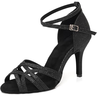 GYUBL Chaussures de Danse Latine Femme Noir de Salon Salsa Talon 8,5 cm Tango Valse Fête Sociale, 37.5 EU
