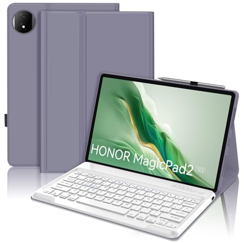 Occtingkind Funda Teclado para Honor Magic Pad 2 12.3 Pulgadas 2024, Teclado Español Ñ Bluetooth Magnético Extraíble para Tablet Honor Magic Pad 2 12.3, Lavanda