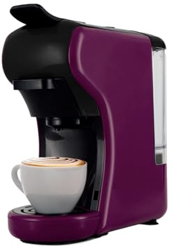 Avilia - Kompakte Kaffeemaschine Grace 1450 W mit automatischer Abschaltung, Auswahl kurzer/langer Espresso, Ein-/Ausschalter und Kompatibilität mit Kapseln und Pads (Pflaume)