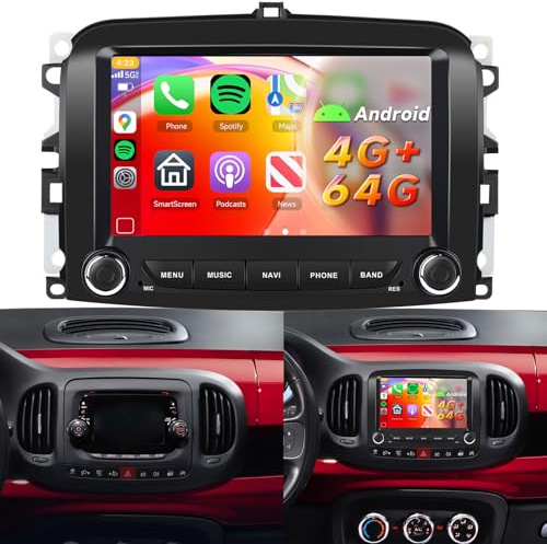 4+64G Hodozzy Carplay Schermo per FIAT 500L 2013-2017 con GPS WiFi, FIAT 500L Autoradio Bluetooth da 9 Pollici con Android Auto/32 EQ/USB/FM/RDS/SWC+Telecamera Posteriore per Fiat 500L