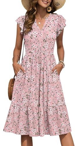 PLMOKEN Summer Dresses for Women UK Floral Short Sleeve Sundress