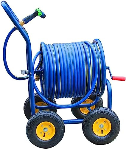 MKAK Außerhalb Des Robusten Eisen-Gartenwagens Bietet Ein Tragbarer Wasserschlauchwagen Mit Rollen Platz Das Aufbewahrungsregal Haushaltswasserrohre(Blue-dn20,Hose Cart+100m Pipe)