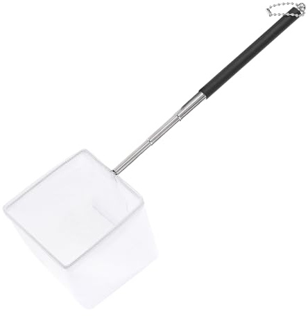 Aquarium Fischnetz 8cm kleine Aquarium Kescher mit ausziehbarem Edelstahlgriff Quadratische Feine Netzmaschen Garnelennetz für Fish Tanks, Kleiner Teich, Bach