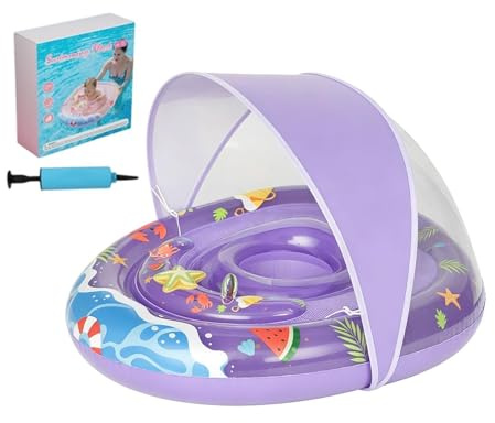 Kids Inner Tubes For Pool - Soft Waterproof Buoyancy Circle, Detachable Sunscreen Cover, Swimming Trainer, Secure Leg Hole Ring | Durable Float For Lake River Girls Aged 0-3 Years