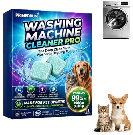 PrimeDrum Washing Machine Cleaner Pro Tablets -12, Remove Odour & Pet Hair, Clean the Inner Drum and Laundry Tub Seal, All Washing Machines, Eliminates Odour Mould Detergent Residue (1 Box)