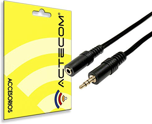 actecom® Cable Audio alargador Extensor Macho-Hembra | Jack Audio Estéreo 3,5 mm Macho a Hembra | Cable alargador de Audio estéreo | para Altavoces, Auriculares, Móvil, Tablet, MP3 | Negro