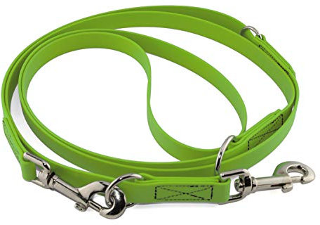 LENNIE Verstellbare BioThane Führleine, 13mm breit, 3m lang, Apfelgrün, genäht, Doppelleine