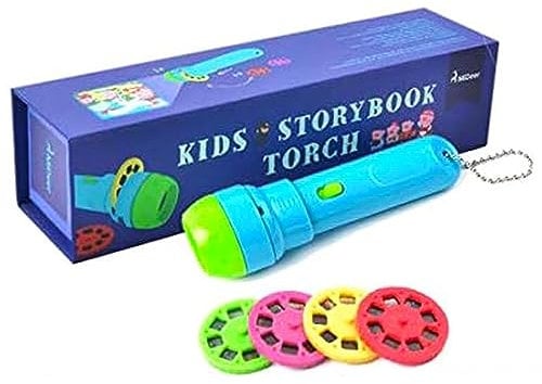 Binnan Story Projection Flashlight Projection Torch Toy Kids Sleep Stories Show 32 Slides 4 Fairy Tales Movies for Kids.