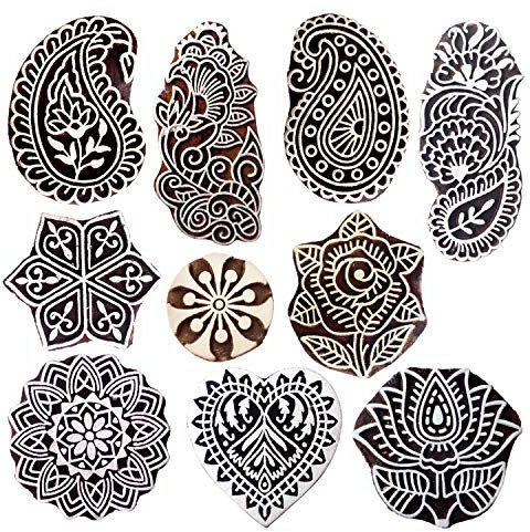 Royal Kraft Holzstempel für Blöcke Drucken auf Textil, Papier, Stoff, Ton, Keramik, Tattoo (Set von 10) MXtag0002