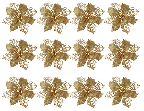 12 stücke weihnachtsblume weihnachtssterne Glitter weihnachtsstern künstliche weihnachtsstern Weihnachtsbaum Ornamente weihnachtsschmuck (golden)