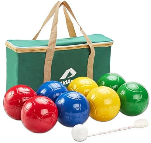 ApudArmis 90mm Bocce Balls Set, Lighter Outdoor Bocce Game for Backyard/Lawn/Beach - Set of 8 Soft PE Balls & 1 Pallino & Nylon Carrying Case & Measuring Rope for kids Adults family
