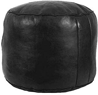 Pouf repose-pieds en cuir véritable fabriqué à la main par les meilleurs artisans de Fez (Noir)