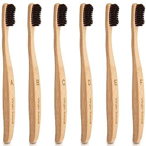 Bambus-Zahnbürste, natürliche umweltfreundliche Holz-Zahnbürsten, biologisch abbaubare Holzkohle-Zahnbürste, 6er-Pack