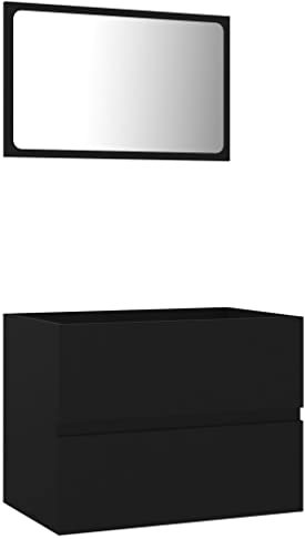 vidaXL Badmöbel Set 2-TLG. Waschbeckenunterschrank Spiegel Badspiegel Waschtisch Unterschrank Badschrank Badezimmerschrank Schwarz Holzwerkstoff