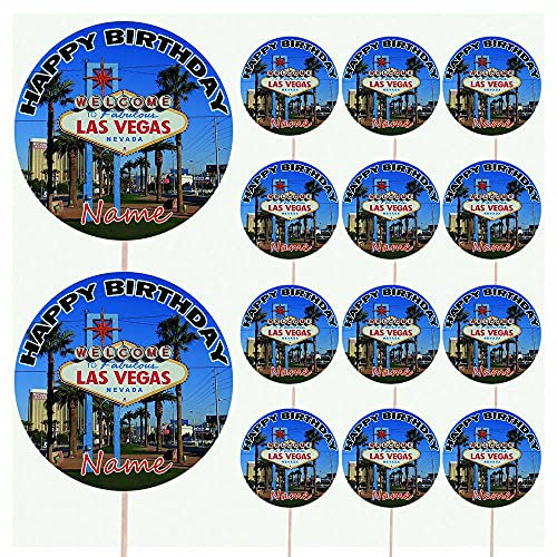 Las Vegas Schild, personalisierbare Kuchendekoration für Lebensmittel und Kuchen, Geburtstags-Dekoration, 14 Stück