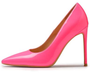 GENSHUO Scarpe Decolte Donna con Tacco a Spillo da 10 cm,Sexy Alto Tacco a Punta per Feste,Balli di Fine Anno,Matrimonio con Tacco a Spillo,Rosa Fluo,Taglia 37.5 EU