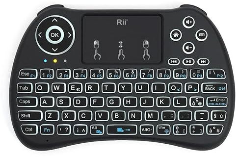 Rii Mini H9+ Wireless (layout ITALIANO) - Mini Tastiera retroilluminata con mouse touchpad. Compatibile con Smart TV, TV Box, Tablet, Smartphone, Console, PC, Raspberry