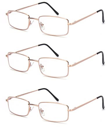 OuShiun Lesebrille für Herren Blaulichtblockierende Metallrahmen Computerlesegeräte Anti-Augenbelastung/UV/Blendung(Gold,3,0)