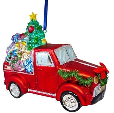 Christbaumanhänger Truck mit Weihnachtsbaum Glas Höhe 11,5 cm