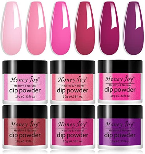Honey Joy Hot Pink Dip Powder Color Set 6 Colors Fine Dipping Powder Colors No Need Lamp Cure,Like Gel Polish Effect,Even & Smooth Finishing (DP-S-6pcs-10g/box)