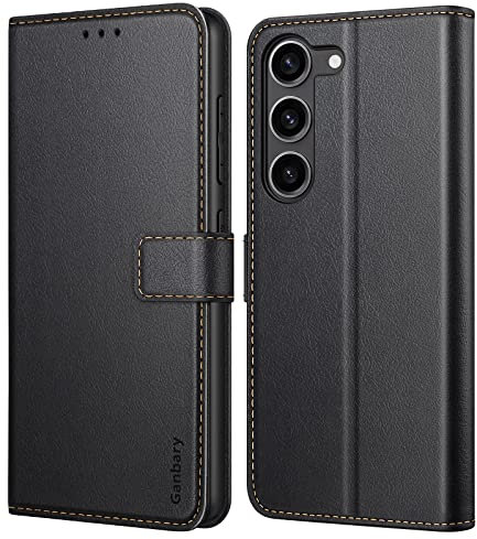 Ganbary Cover Compatibile con Samsung Galaxy S23, Premium Pelle PU Portafoglio Flip Libro Libretto Custodia per Samsung Galaxy S23 [Protezione Completa] [Slot per Scheda] [Funzione di Supporto], Nero