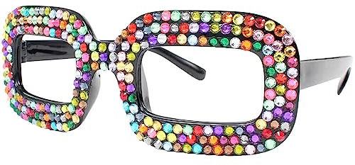 Alsino Sonnenbrille Herzbrille Fun-Brille Party Brille Photo-Booth Hippie, verschiedenen Designs – Einheitsgröße für Damen und Herren (F-086 Rainbow Strasssteine)