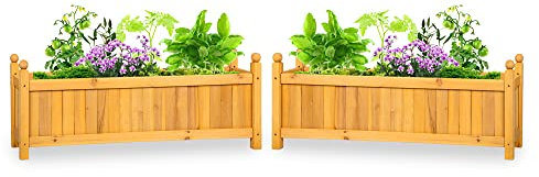ASAB 2x Wooden Garden Planter Durable Natural Wood Finish Sturdy and Weather Resistant Planter Elevated Design for Indoor and Outdoor Use Easy to Assemble Wooden Planters for Patio Lawn Yard (Large)