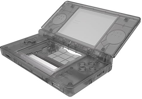 eXtremeRate Coque Remplacement Complète pour Nintendo DS Lite, Coque pour Nintendo DS Lite Console Portable avec Bouton de Remplacement Transparent Noir, Console Non Incluse