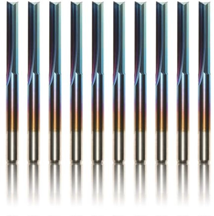 Genmitsu Lot de 10 fraises droites CNC 1/8 à revêtement bleu nano pour bois, MDF, PVC, acrylique - SR10A
