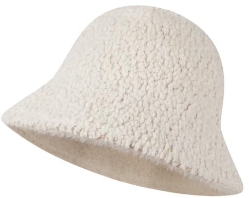 GADIEMKENSD Winter Plush Bucket Hat Faux Fur Fuzzy Bucket Hats for Women Warm Fluffy Sherpa Hat Furry Fisherman Hat Beige