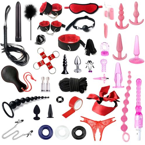 BDSMAGE Set Bondage 39 Pezzi Erotic Sex Toys, manette Sexishop Sexytoysys Donna Coppia, Plug Anale Butt Plug Set, Collare, Benda, Morsetti Capezzoli, BDSM sexy shop per Coppie Adulti