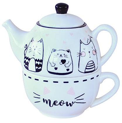 Zerodeko 1set Lovely Cat Pattern Ceramic Teapot and Cup Set Creative Tea Service for Home Office Unique Present for Tea Lovers for Gatherings and Special Occasions