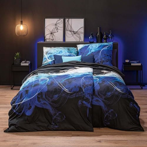 ESTELLA Original Bettwäsche, Vollendete Handwerkskunst in Premiumqualität, Made in Germany, Verschiedene Modelle und Qualitäten zur Auswahl (Farbrausch blau, Mako-Interlock-Jersey)